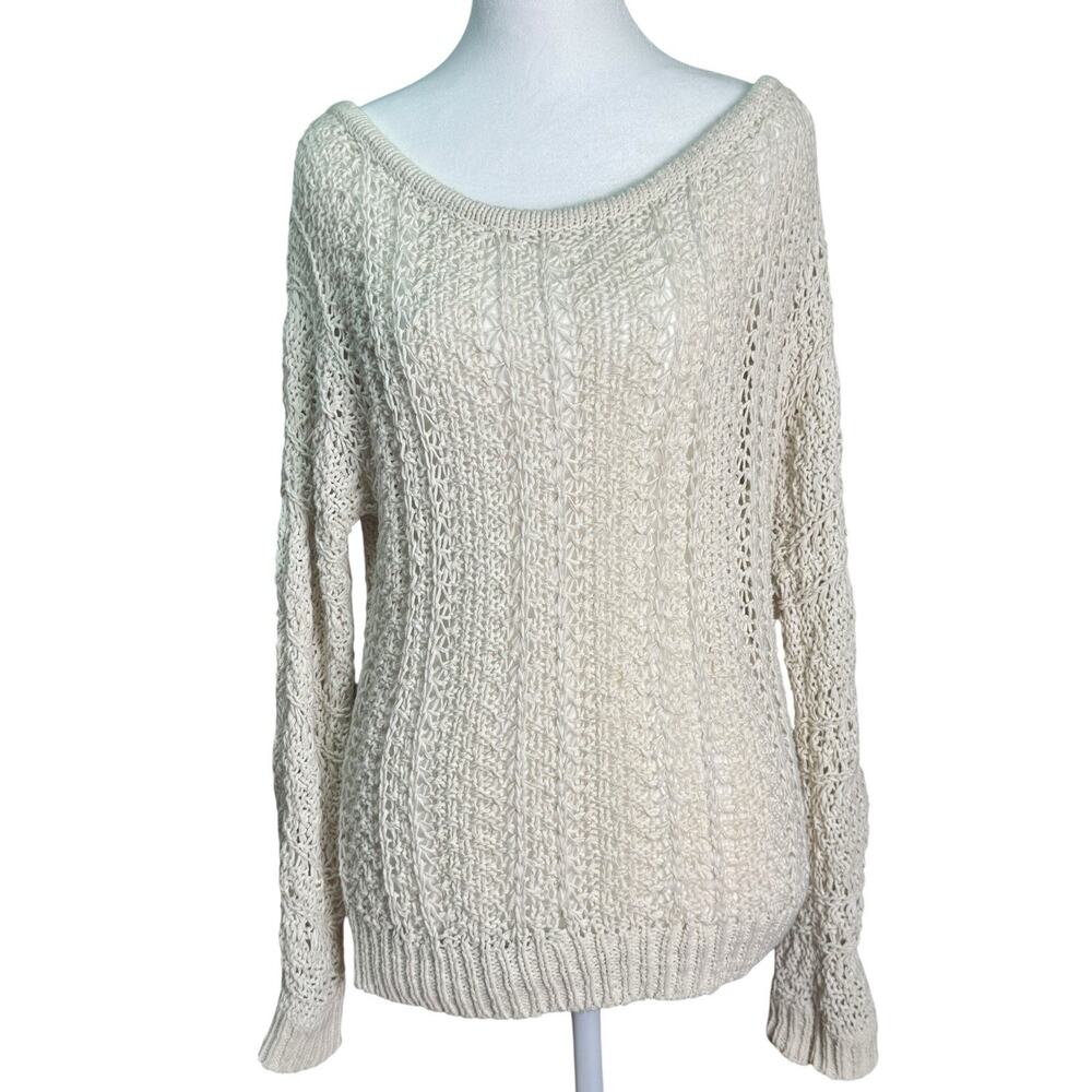 American Eagle Womens Ivory Open Knit Sweater Slouchy Boho Minimalist Y2K Sz M - Picture 3 of 6